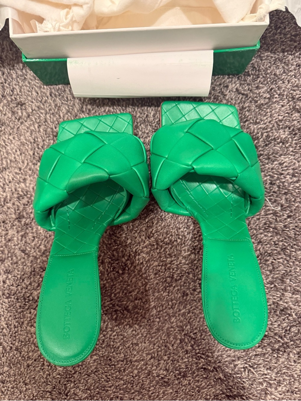 Bottega Veneta Emerald Green Padded Intrecciato Slide Sandals